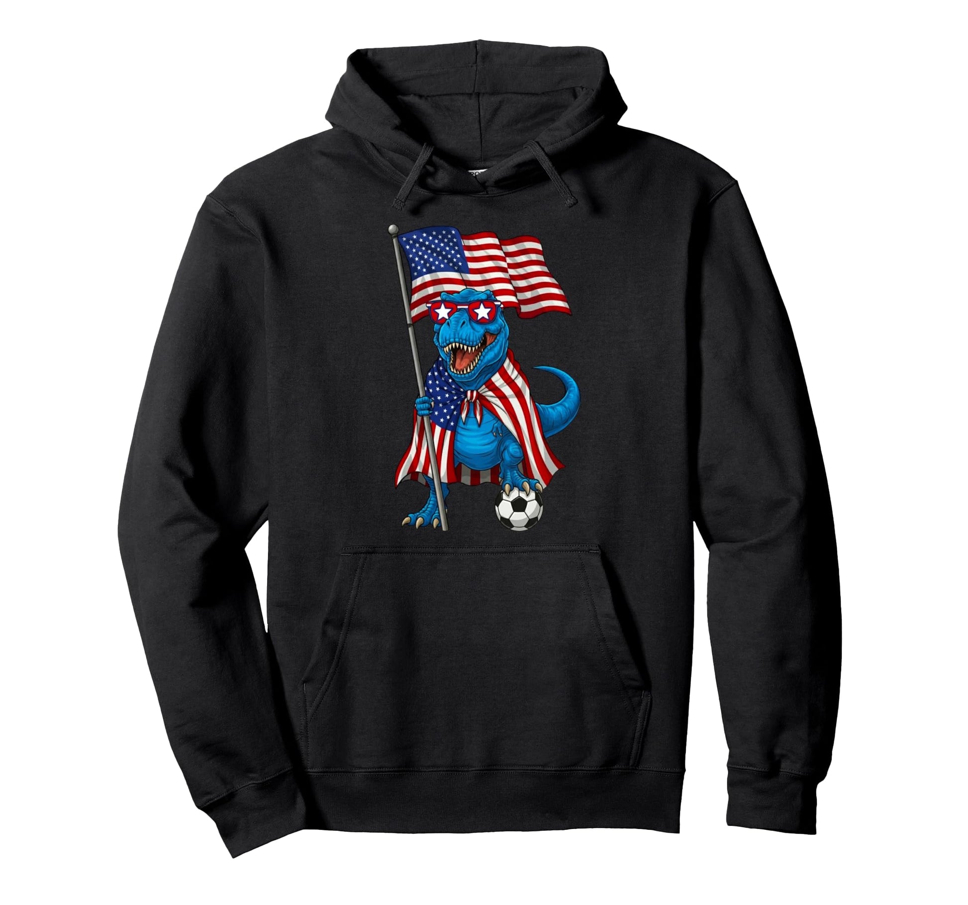 Usa Flag T Rex Soccer Patriotic Dinosaur Hoodie - Novelty Apparel Unisex - T-Shirt, Sweatshirt, Hoodie