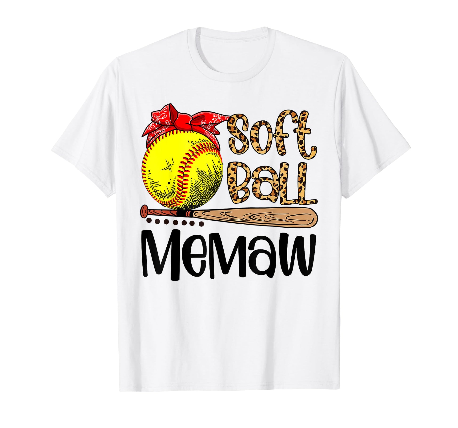 Mothers Day Softball Memaw Leopard T-Shirt - Streetwear Style Unisex - T-Shirt, Sweatshirt, Hoodie