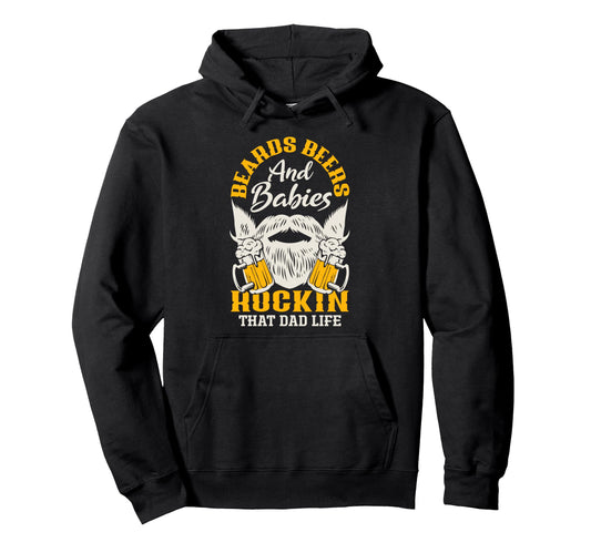 Bearded Beers And Babies Rockin Dad Hoodie - Minimalist Print Men Women - T-Shirt, Sweatshirt, Hoodie