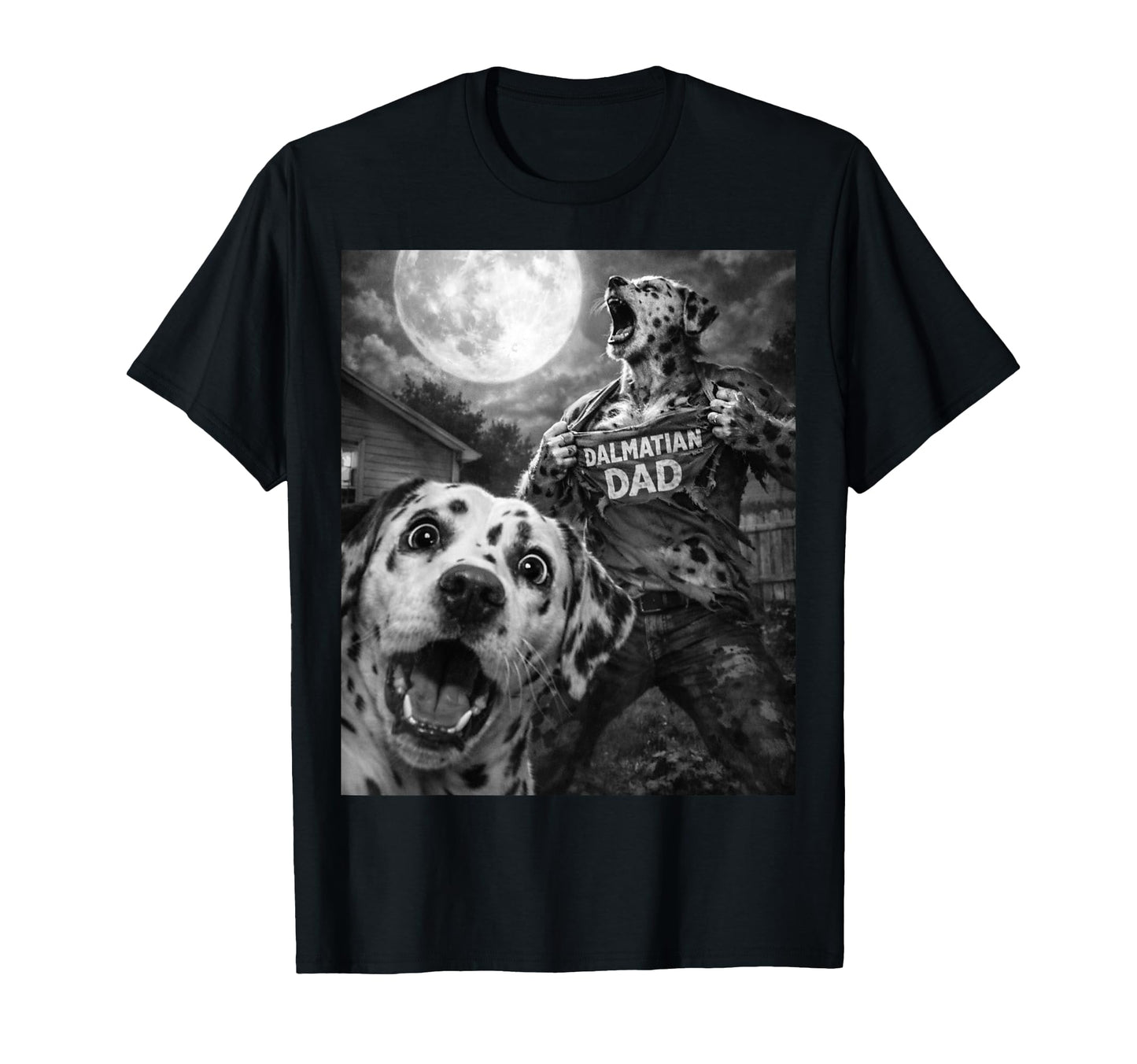 Dalmatian Dad Funny Horror Mens Moon T-Shirt - Minimalist Print Unisex - T-Shirt, Sweatshirt, Hoodie