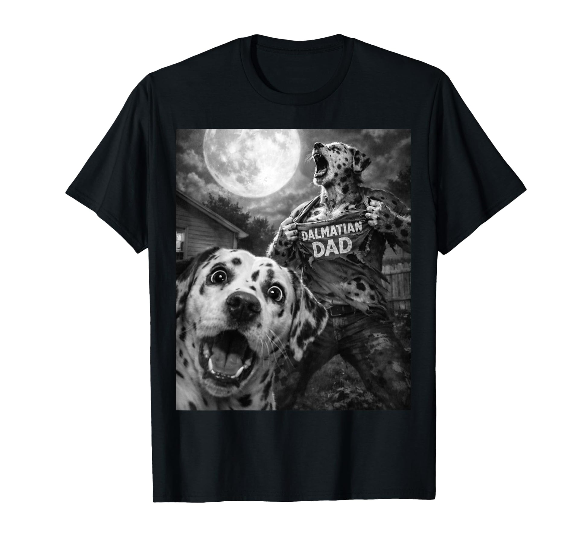 Dalmatian Dad Funny Horror Mens Moon T-Shirt - Minimalist Print Unisex - T-Shirt, Sweatshirt, Hoodie