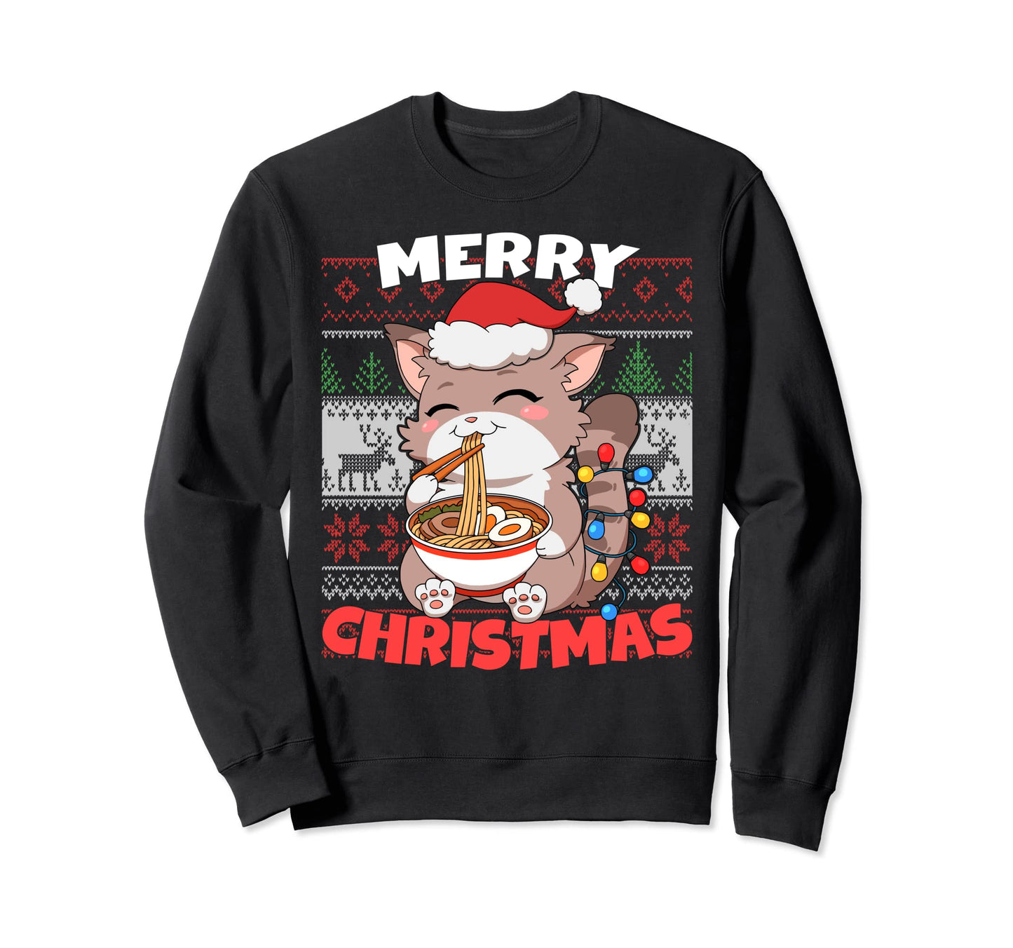 Funny Anime Kawaii Cat Santa Hat Sweatshirt - Minimalist Print Unisex - T-Shirt, Sweatshirt, Hoodie