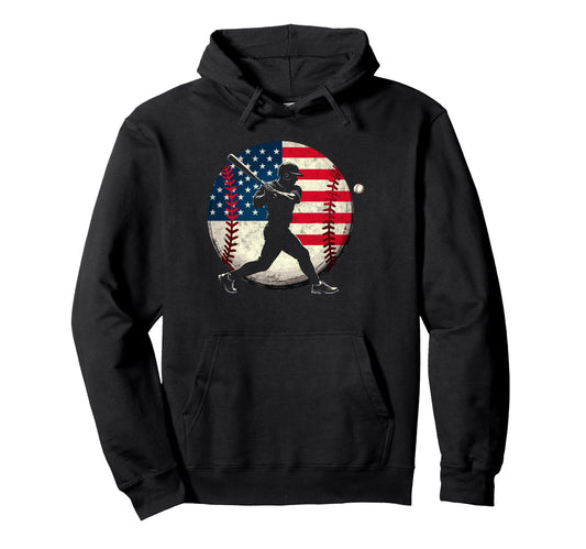 Baseball Us Flag Baseball Lover Dad Hoodie - Aesthetic Graphic for Adults - T-Shirt, Sweatshirt, Hoodie