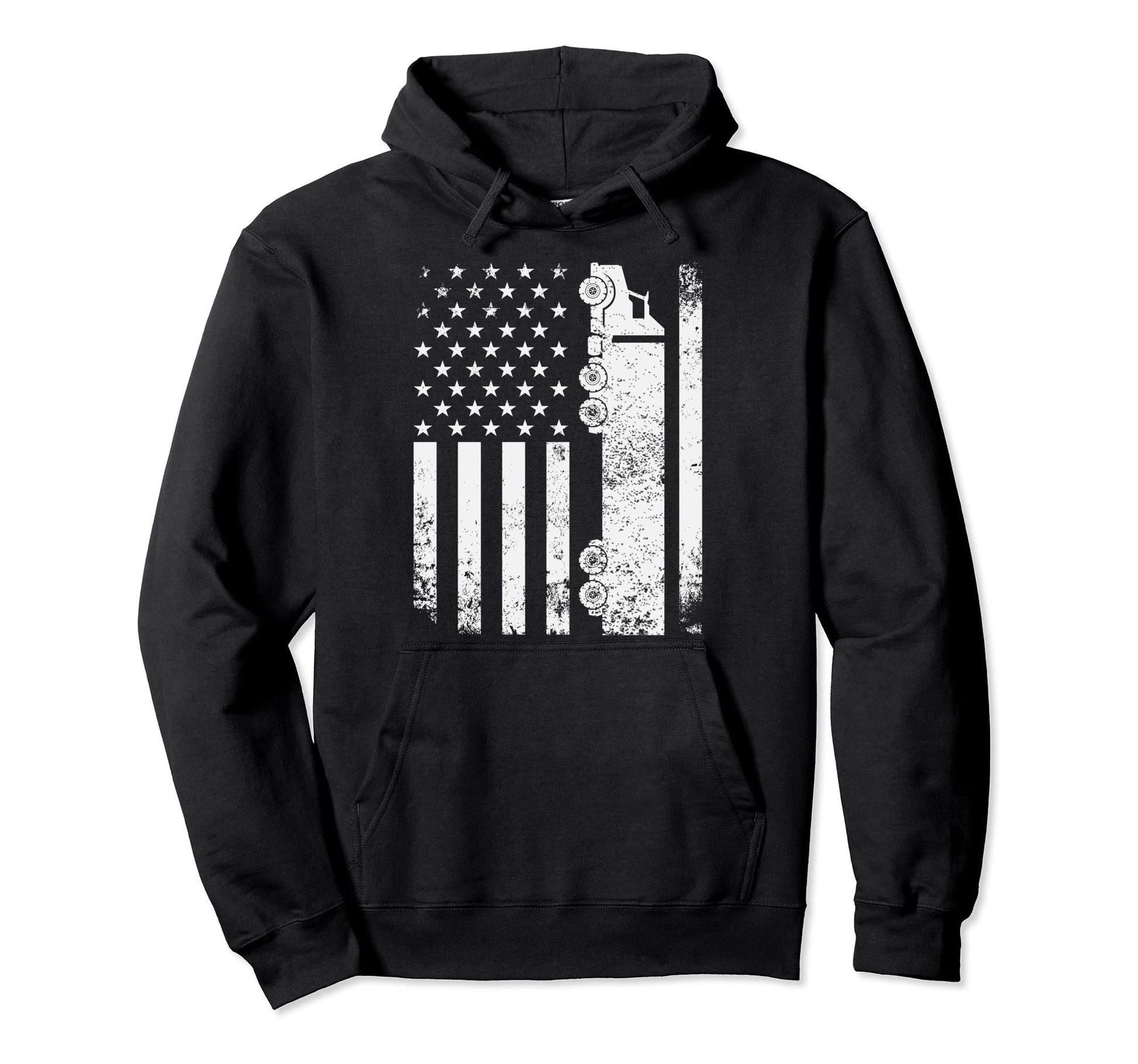 Trucker American Flag Usa Patriotic Truck Hoodie - Novelty Apparel Unisex - T-Shirt, Sweatshirt, Hoodie