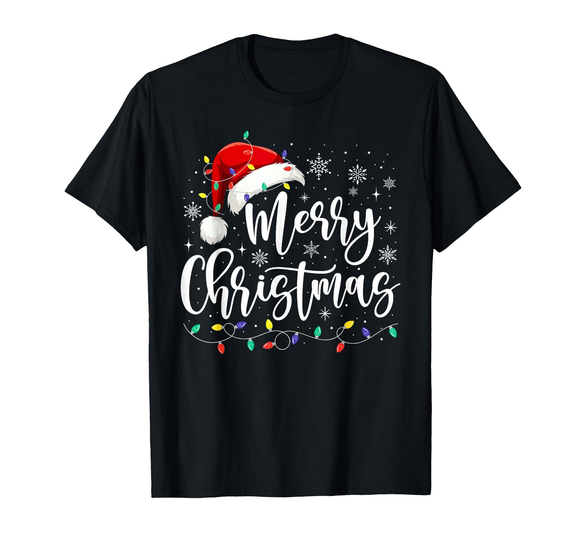 Merry Lights Red Santa Hat Family T-Shirt - Aesthetic Graphic for Adults - T-Shirt, Sweatshirt, Hoodie