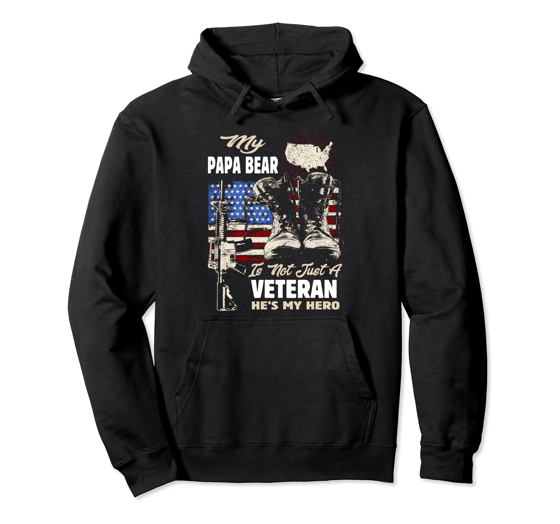 Veteran Papa Bear Dad Usa Flag 4Th Hoodie - Casual Everyday Wear Unisex - T-Shirt, Sweatshirt, Hoodie