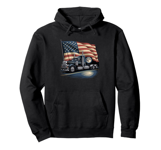 American Flag Trucker Dad Big Rig Hoodie - Trendy Graphic for Adults - T-Shirt, Sweatshirt, Hoodie