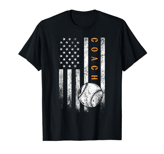 Baseball Coach American Flag T-Shirt - Aesthetic Graphic for Adults - T-Shirt, Sweatshirt, Hoodie