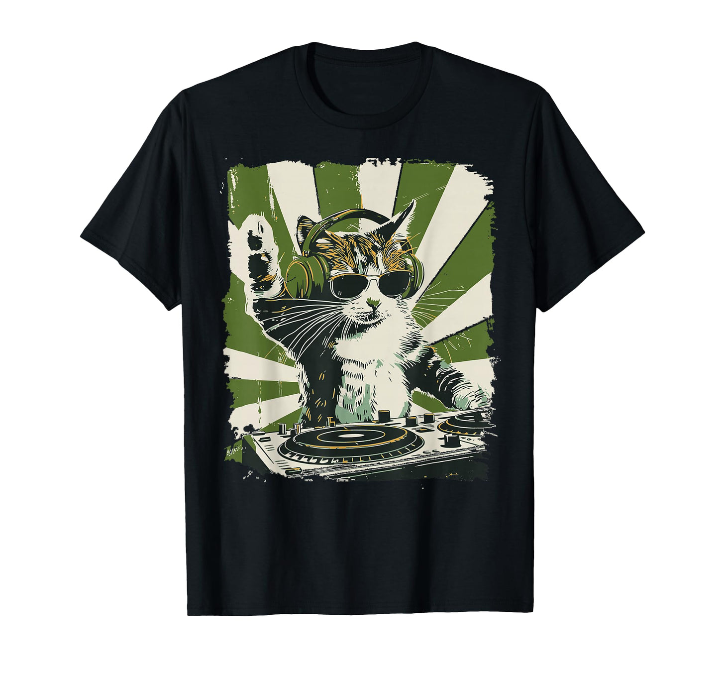 Funny Cat Headphones Sunglasses Art T-Shirt - Unique Graphic for Adults - T-Shirt, Sweatshirt, Hoodie