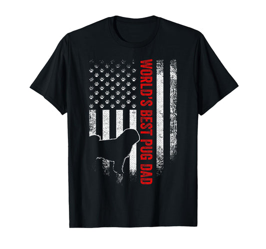 American Flag Worlds Best Pug Pugdog T-Shirt - Unique Graphic for Adults - T-Shirt, Sweatshirt, Hoodie