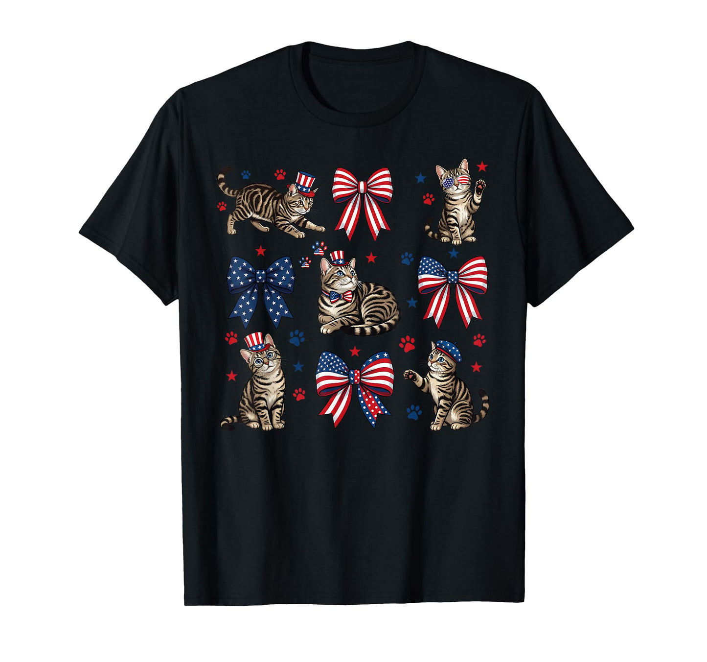 Patriotic Cat 4Th July Bow American Flag T-Shirt - Graphic Print Men Women - T-Shirt, Sweatshirt, Hoodie