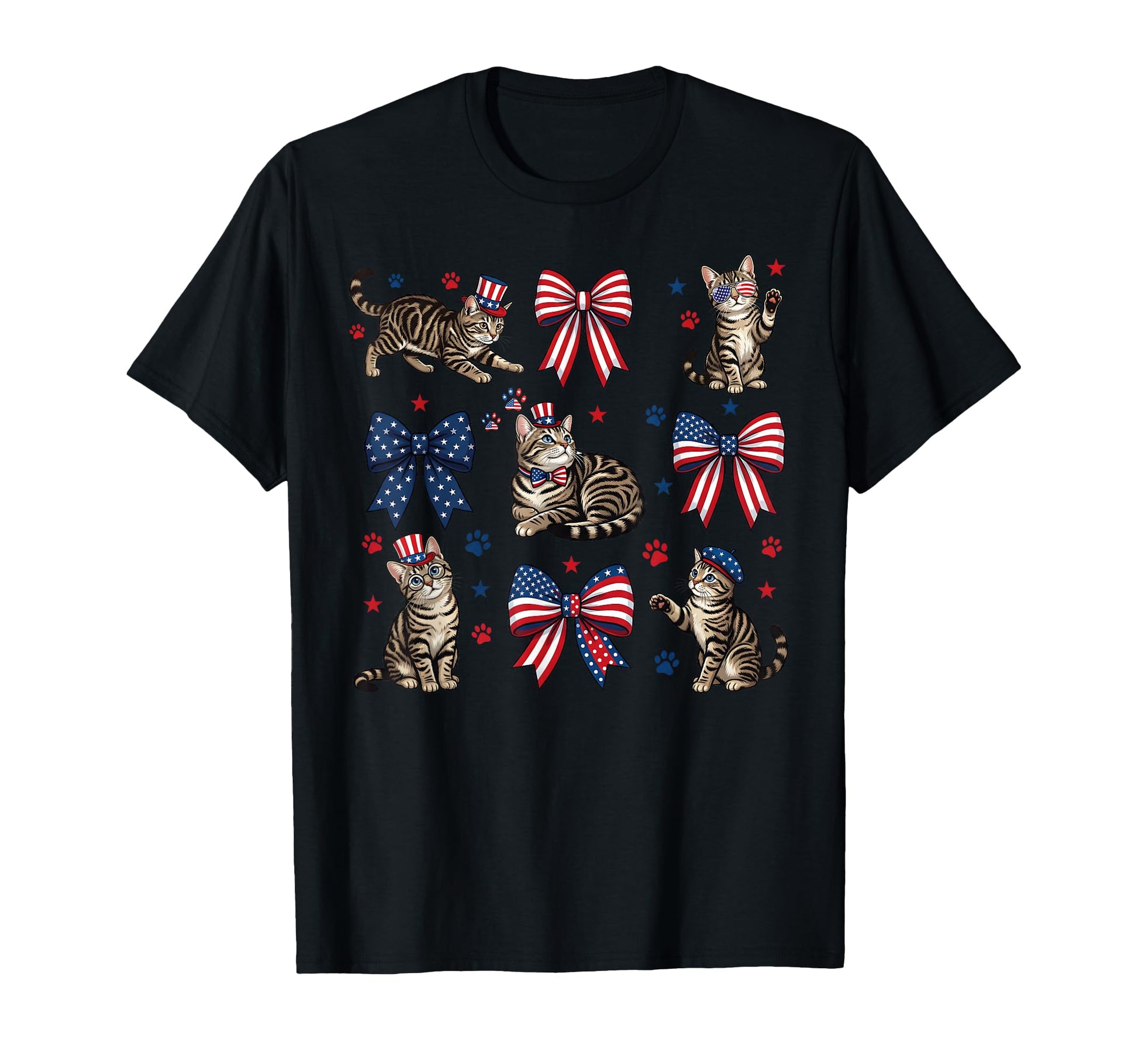 Patriotic Cat 4Th July Bow American Flag T-Shirt - Graphic Print Men Women - T-Shirt, Sweatshirt, Hoodie