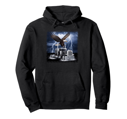 American Flag Trucker Dad Big Rig Hoodie - Aesthetic Graphic for Adults - T-Shirt, Sweatshirt, Hoodie