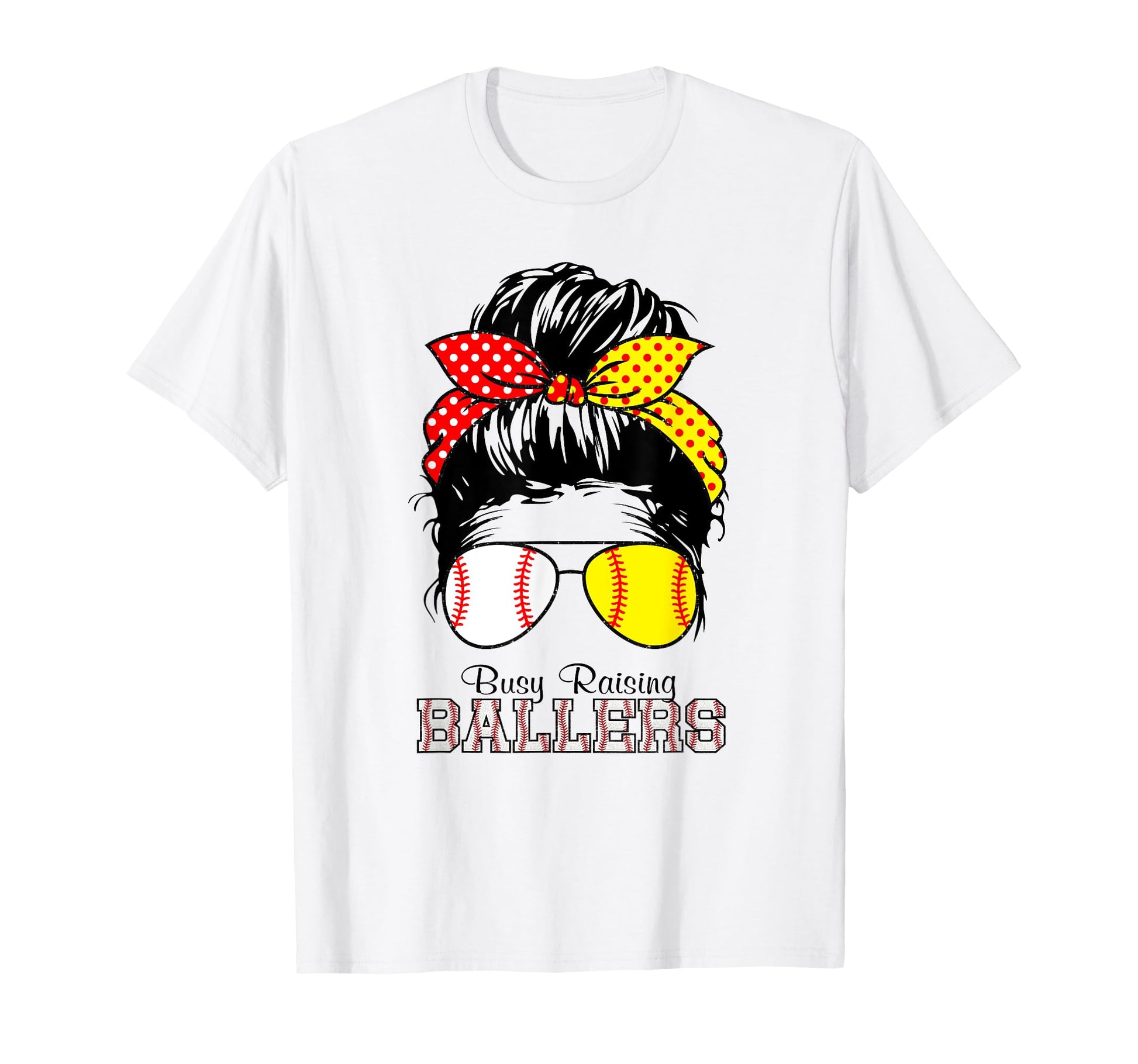 Busy Raising Ballers Messy Bun Funny T-Shirt - Custom Art Print for Adults - T-Shirt, Sweatshirt, Hoodie
