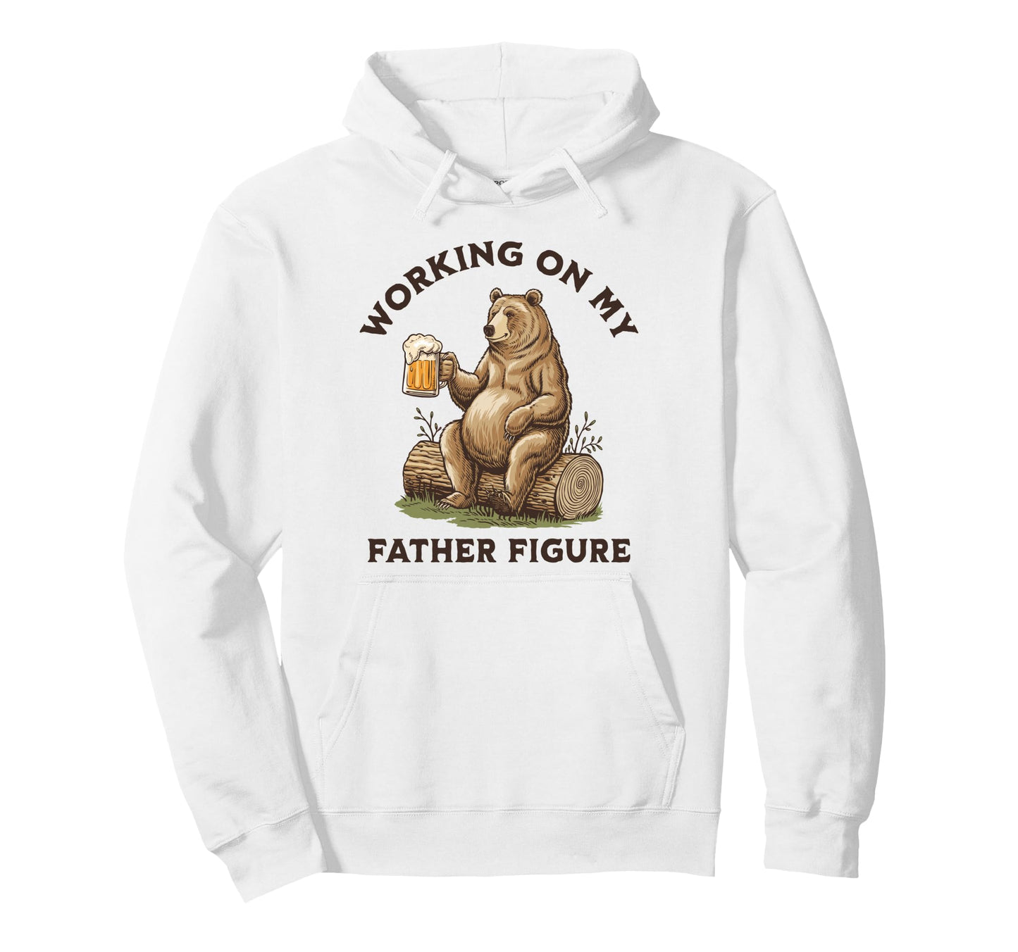 Working My Father Figure Beer Bear Hoodie - Minimalist Print for Adults - T-Shirt, Sweatshirt, Hoodie