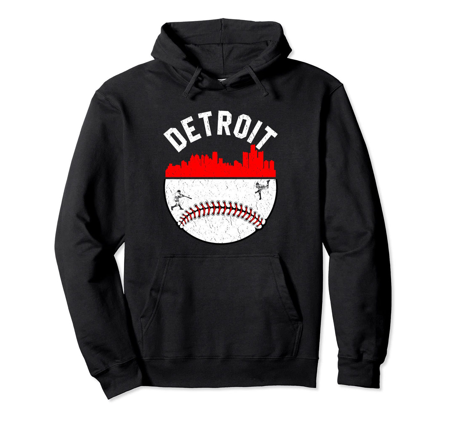 Detroit Cityscape Baseball Hoodie - Aesthetic Graphic for Adults - T-Shirt, Sweatshirt, Hoodie