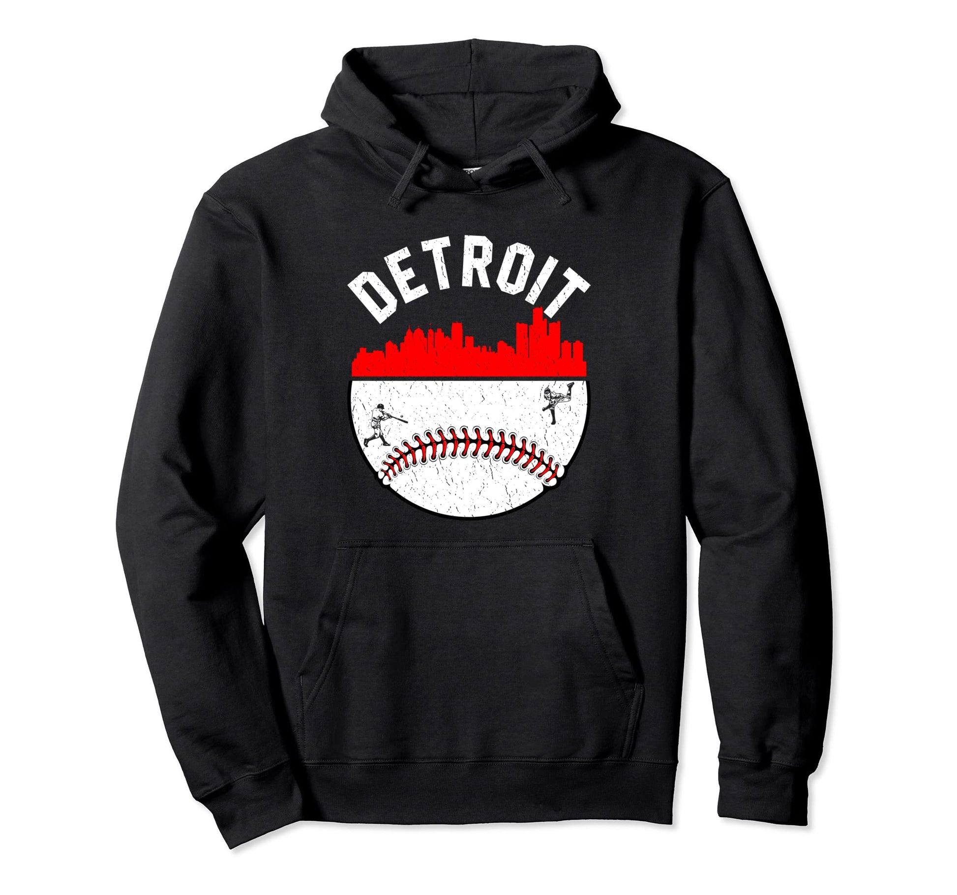 Detroit Cityscape Baseball Hoodie - Aesthetic Graphic for Adults - T-Shirt, Sweatshirt, Hoodie
