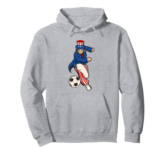 Abraham Lincoln Playing Soccer Funny Hoodie - Streetwear Style for Adults - T-Shirt, Sweatshirt, Hoodie