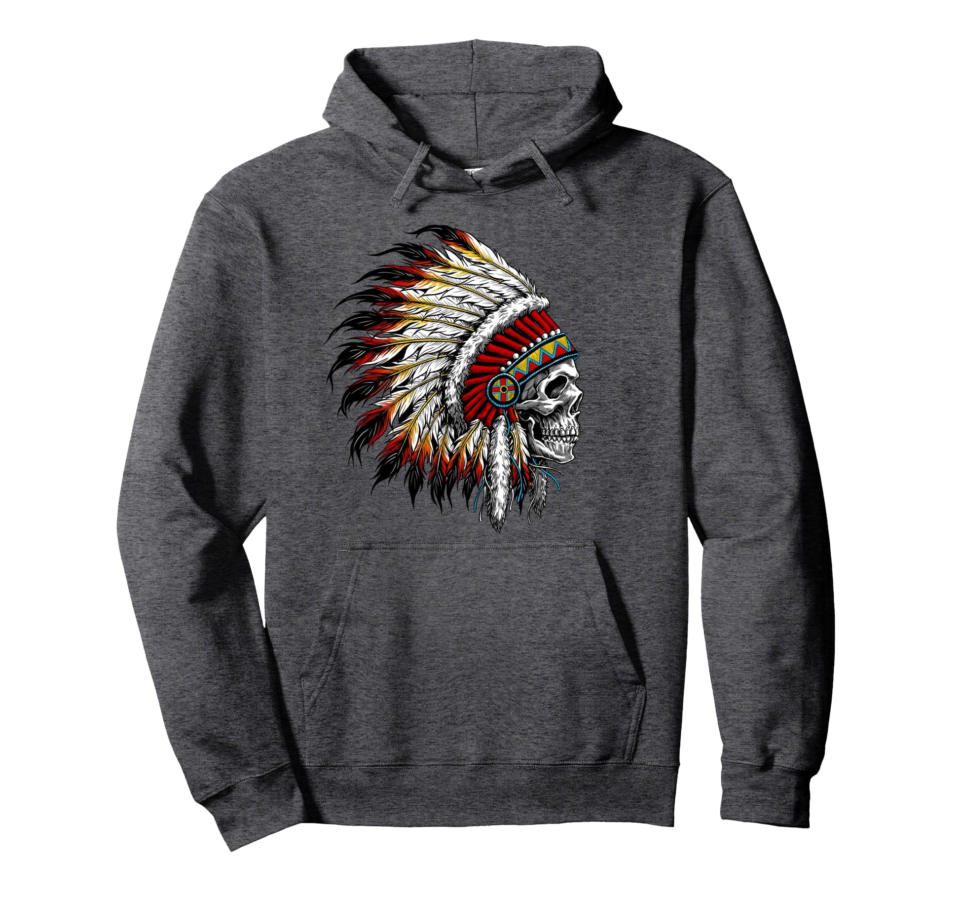 Native American Indian Chief Skull Hoodie - Unique Graphic Men Women - T-Shirt, Sweatshirt, Hoodie