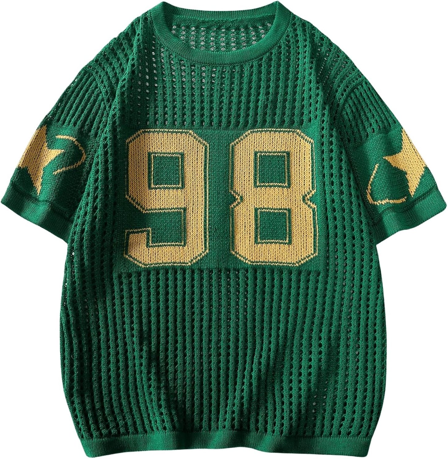 Women's Y2K Jersey Shirts Oversized Number Crochet Hollow Out Jersey Tee Sweater Crew Neck Short Sleeve Knit T Shirts sports jersey product view 1