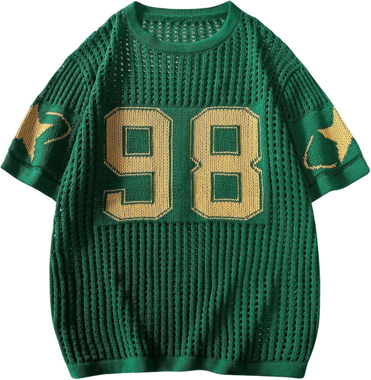 Women's Y2K Jersey Shirts Oversized Number Crochet Hollow Out Jersey Tee Sweater Crew Neck Short Sleeve Knit T Shirts sports jersey product view 1