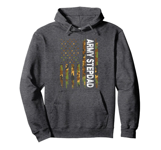 Army Stepdad American Flag Camouflage Hoodie - Trendy Graphic Unisex - T-Shirt, Sweatshirt, Hoodie