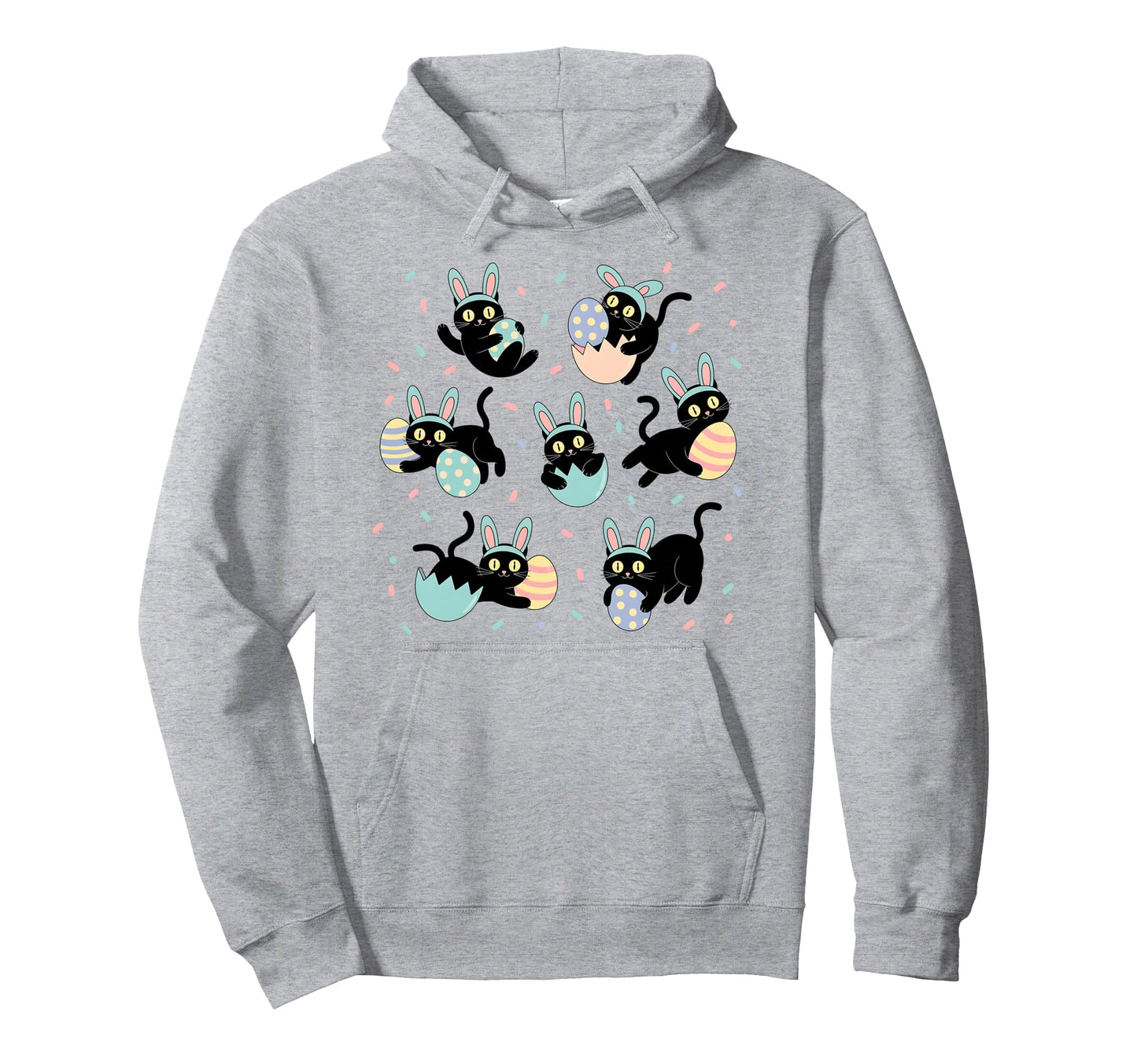 Black Cat Bunny Eggs Happy Easter Hoodie - Casual Everyday Wear Men Women - T-Shirt, Sweatshirt, Hoodie