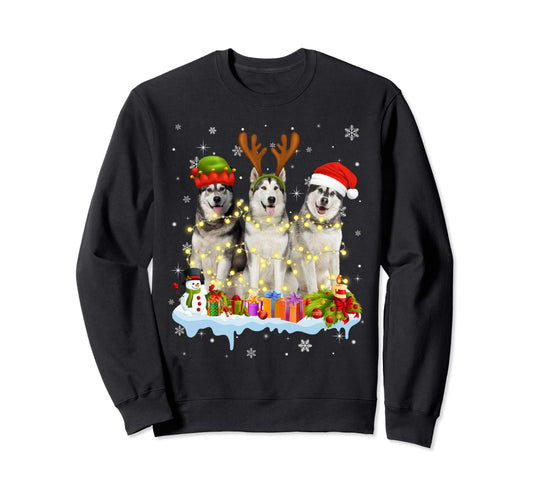 Alaskan Malamute Santa Hat Light Sweatshirt - Graphic Print Unisex - T-Shirt, Sweatshirt, Hoodie