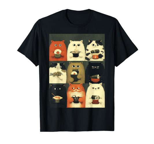 Annoyed Japanese Cats Eating Snacks T-Shirt - Novelty Apparel Men Women - T-Shirt, Sweatshirt, Hoodie