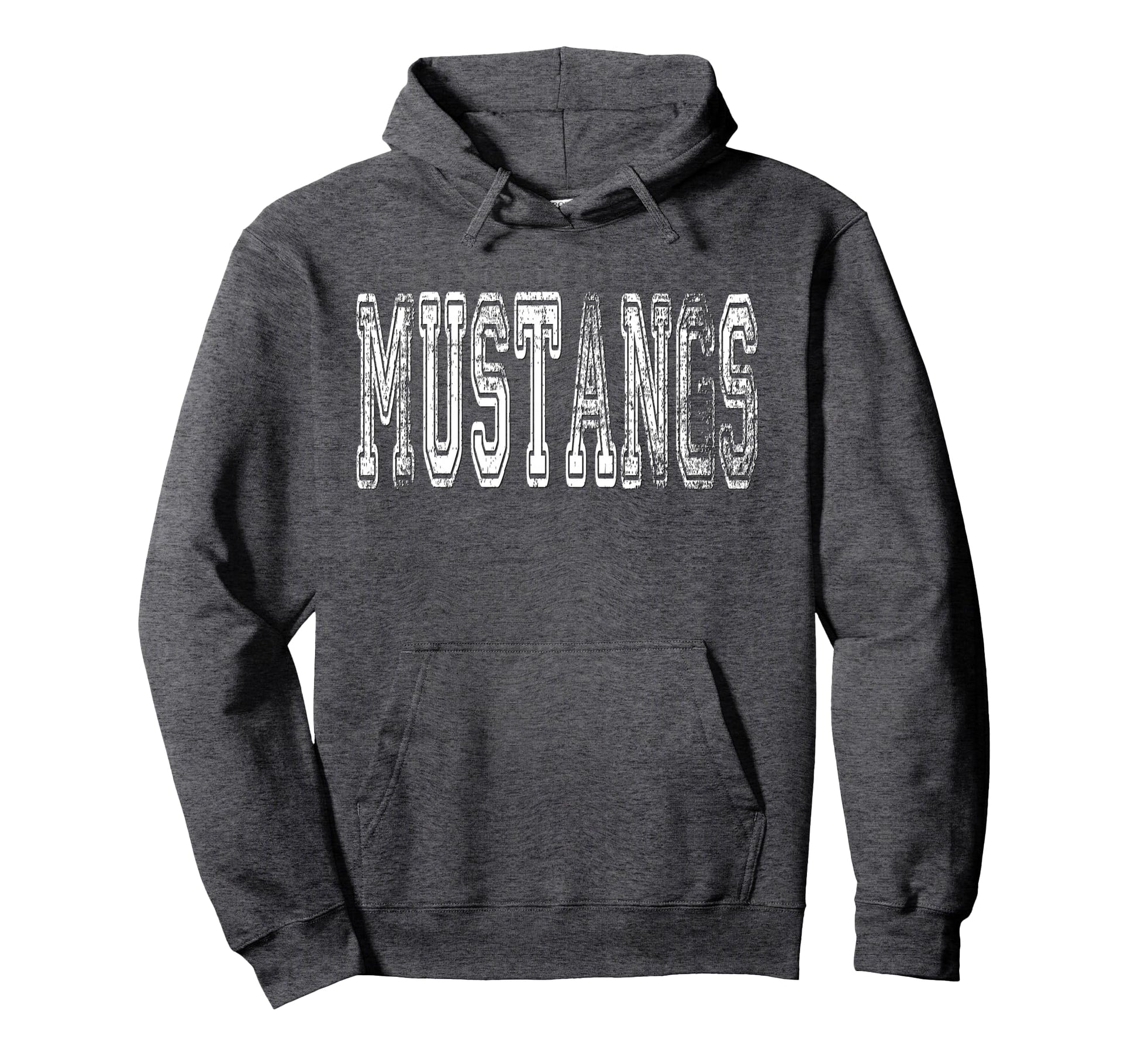 Mustangs Mascot Distressed School Hoodie - Novelty Apparel Men Women - T-Shirt, Sweatshirt, Hoodie