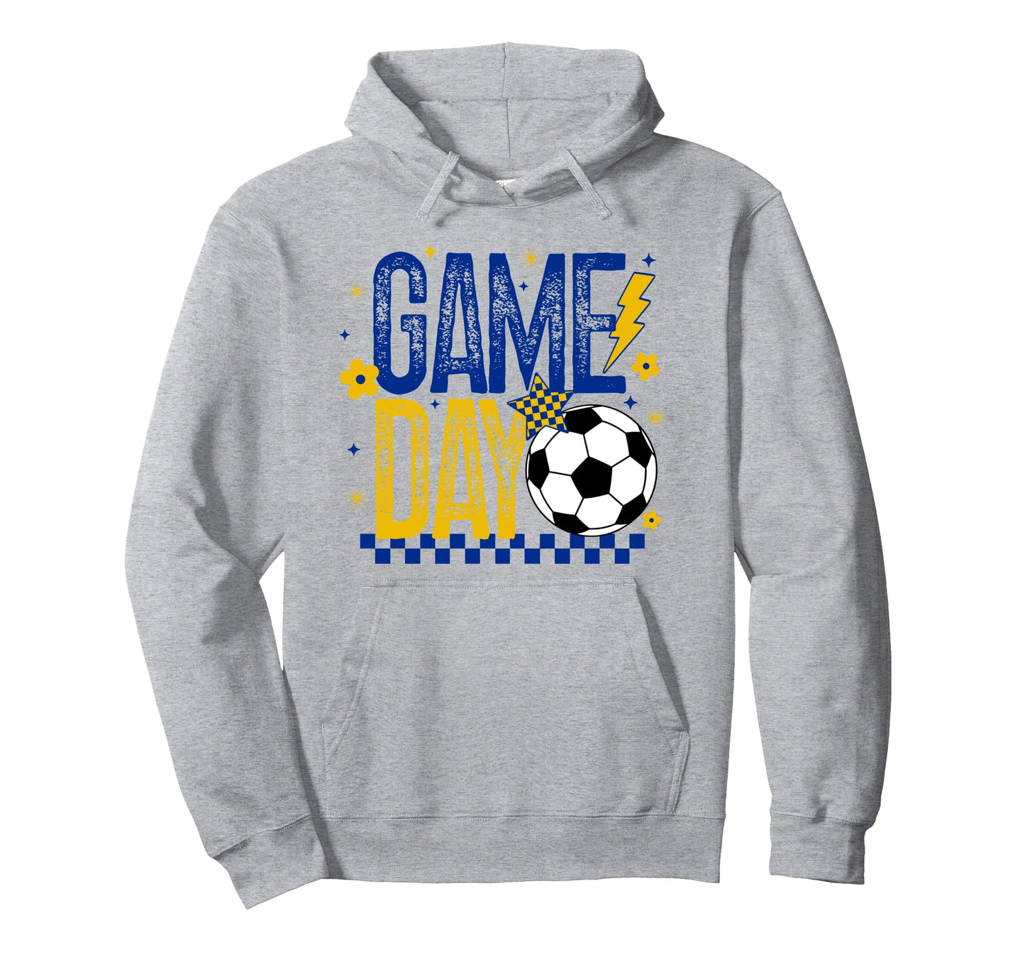 Game Day Soccer Season Blue Gold Checkered Hoodie - Novelty Apparel Unisex - T-Shirt, Sweatshirt, Hoodie