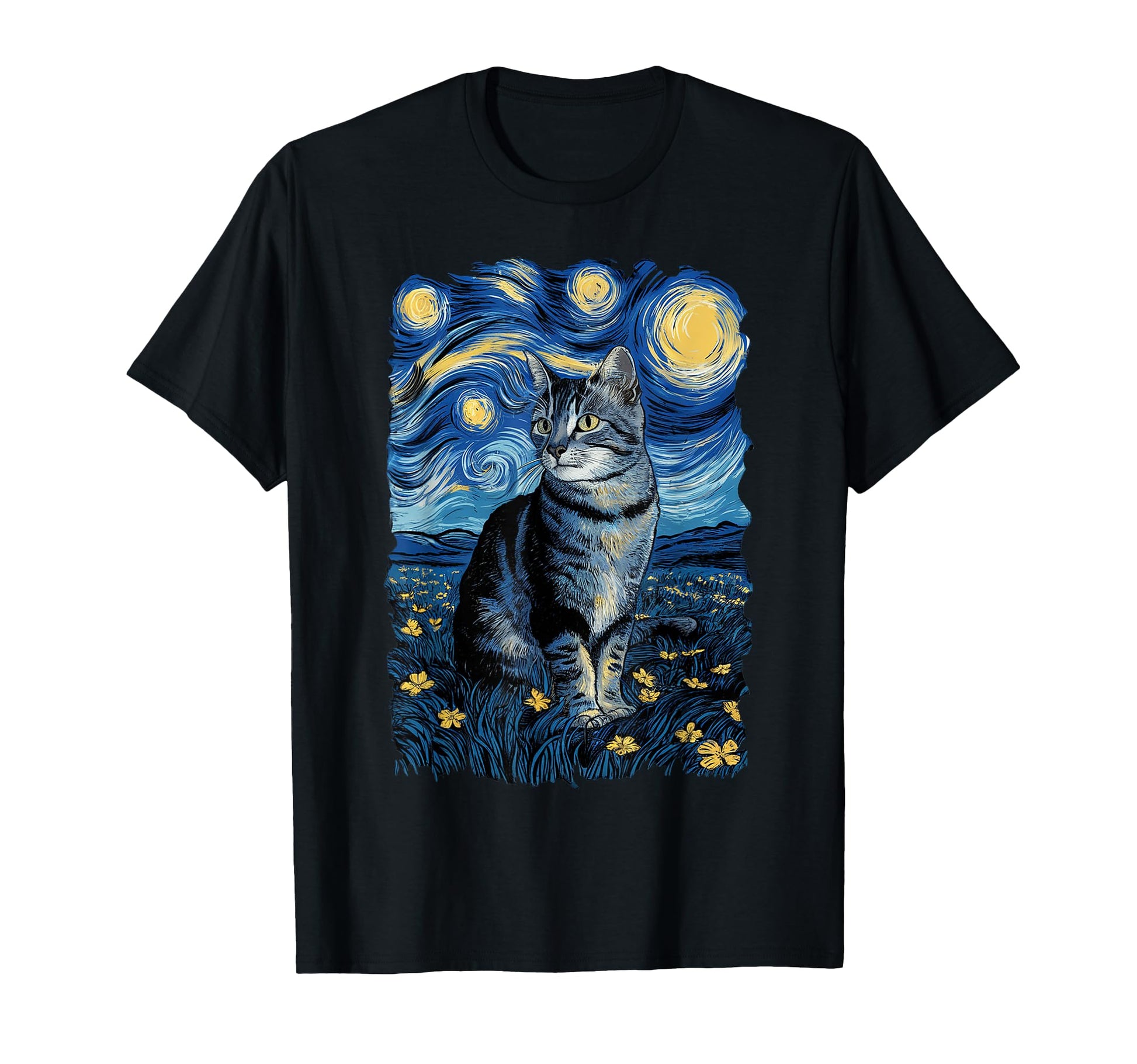 Van Gogh Cat Gifts Tabby Cat Owners T-Shirt - Minimalist Print for Adults - T-Shirt, Sweatshirt, Hoodie