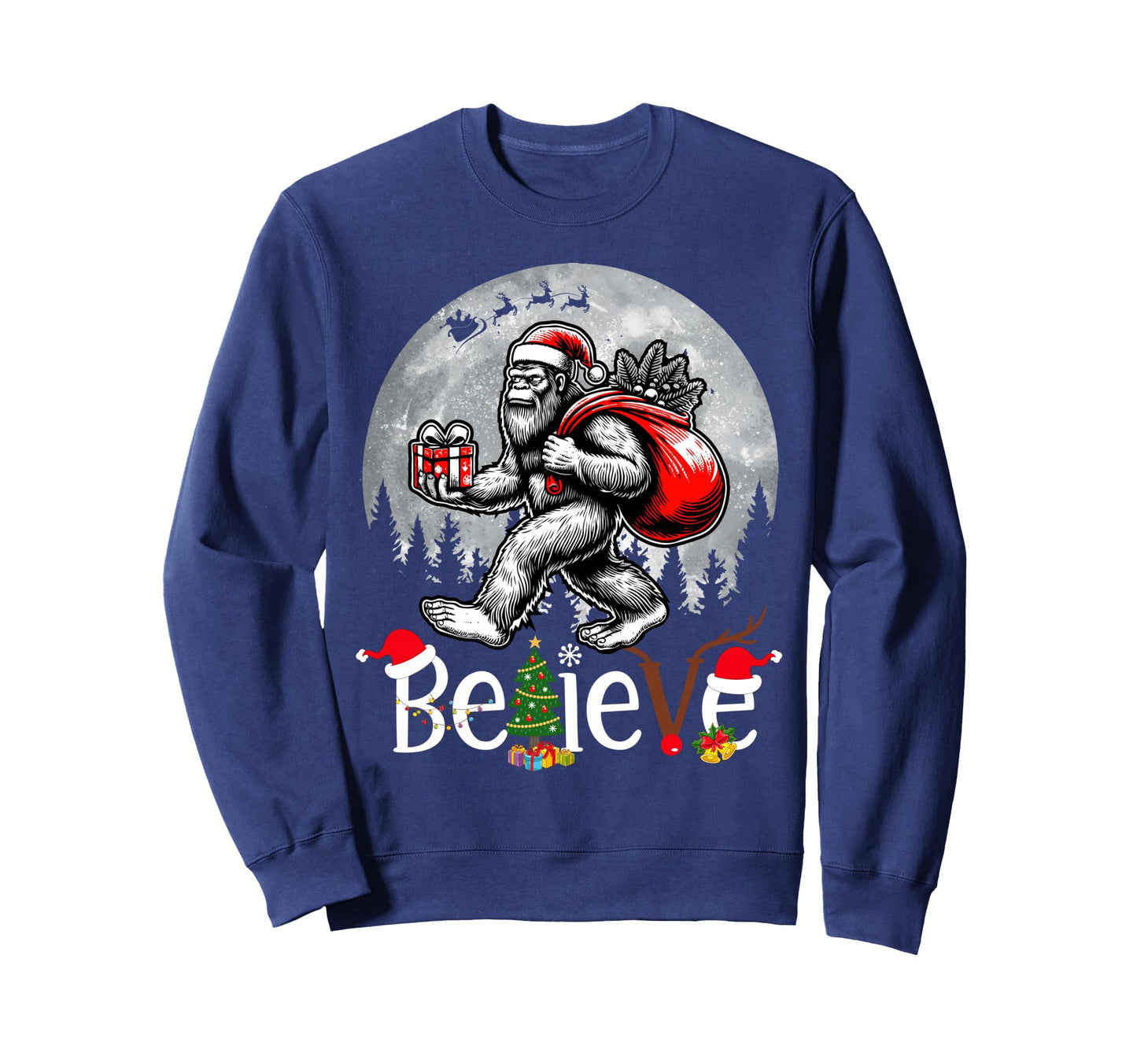 Tree Bigfoot Believe Santa Hat Sweatshirt - Minimalist Print for Adults - T-Shirt, Sweatshirt, Hoodie