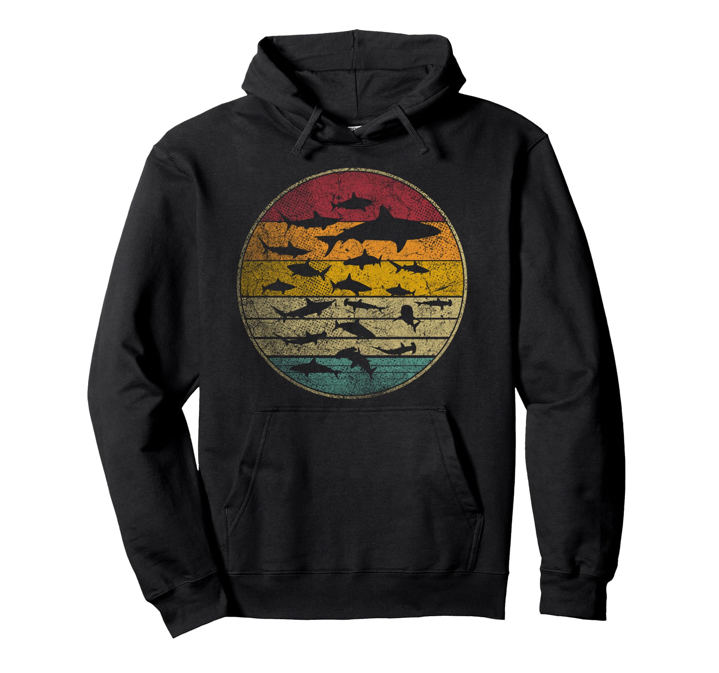 Shark Distressed Silhouette Hoodie - Casual Everyday Wear Men Women - T-Shirt, Sweatshirt, Hoodie