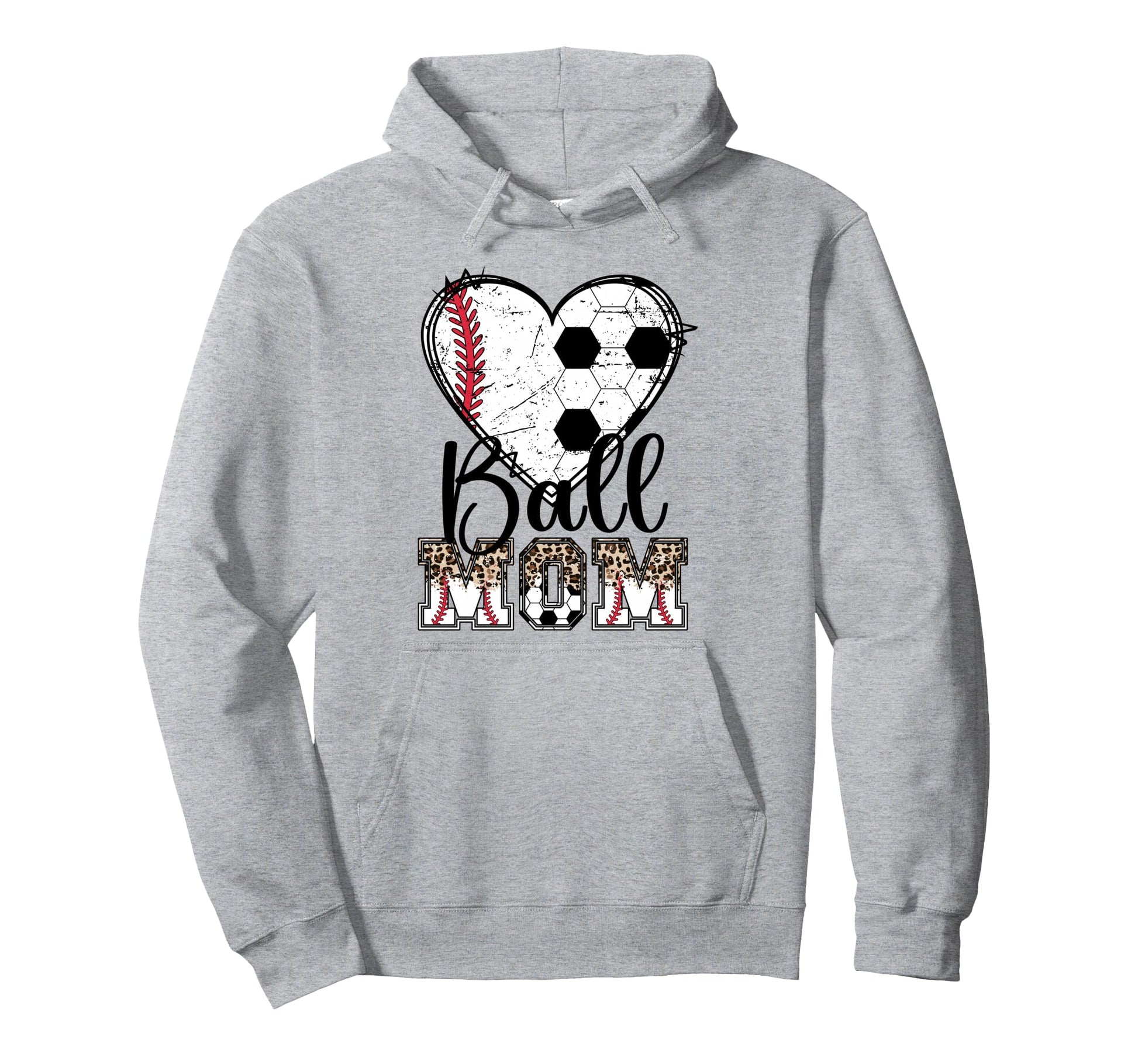 Ball Mom Heart Soccer Baseball Mom Hoodie - Fun Novelty Design Unisex - T-Shirt, Sweatshirt, Hoodie
