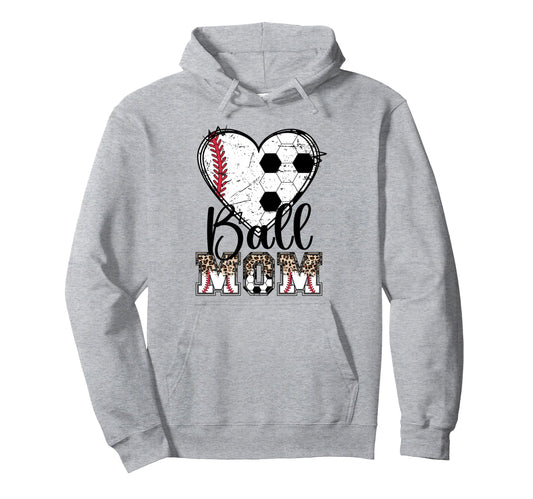 Ball Mom Heart Soccer Baseball Mom Hoodie - Fun Novelty Design Unisex - T-Shirt, Sweatshirt, Hoodie