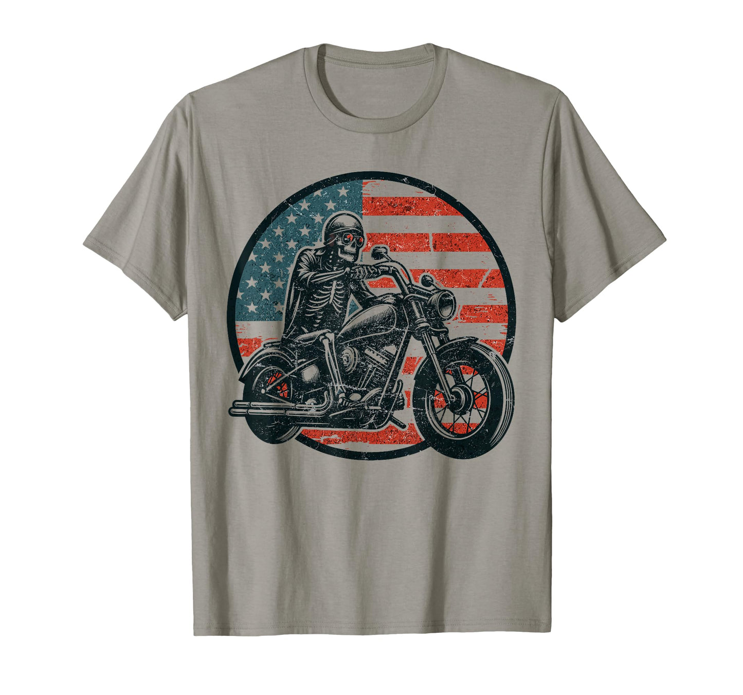 Us Flag Motorcycle Skeleton Biker T-Shirt - Casual Everyday Wear Men Women - T-Shirt, Sweatshirt, Hoodie