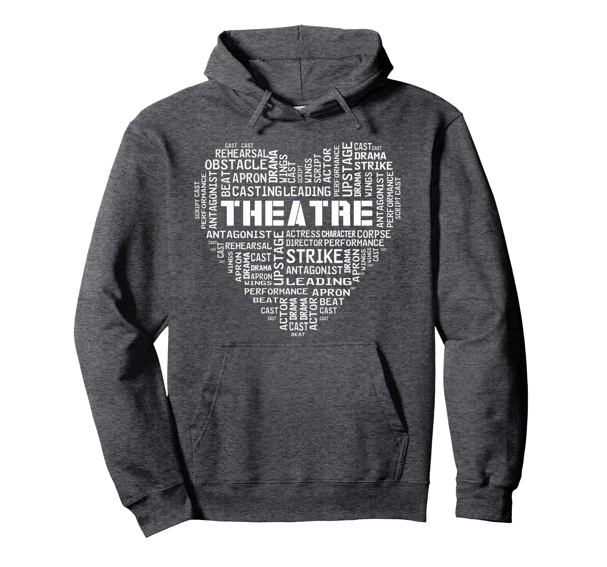 Theater Life Heart Drama Actor Actress Hoodie - Minimalist Print for Adults - T-Shirt, Sweatshirt, Hoodie