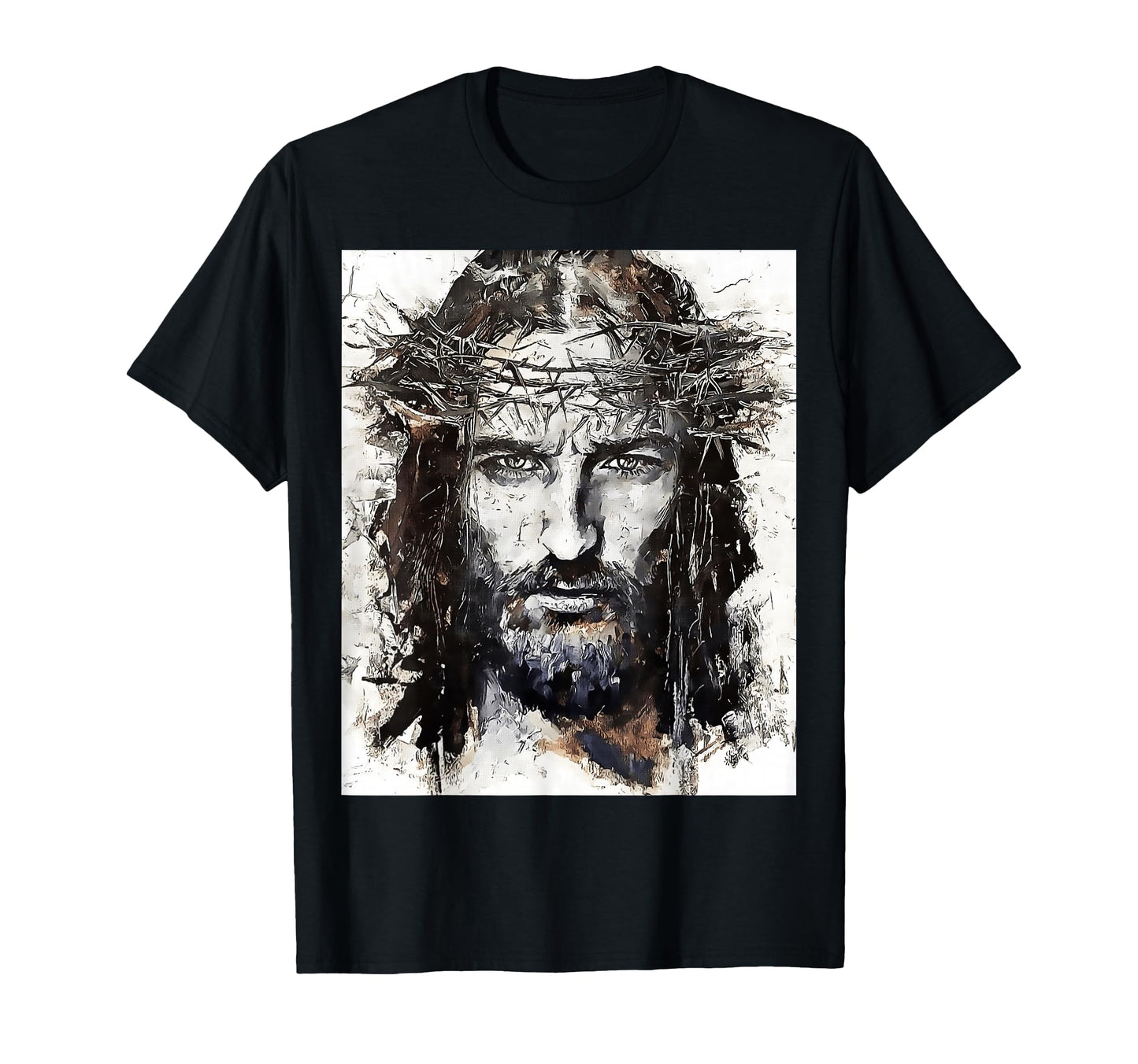 Art Face Jesus Cross Crown Thorns T-Shirt - Custom Art Print Men Women - T-Shirt, Sweatshirt, Hoodie