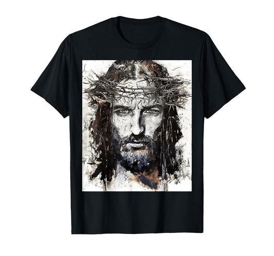 Art Face Jesus Cross Crown Thorns T-Shirt - Custom Art Print Men Women - T-Shirt, Sweatshirt, Hoodie