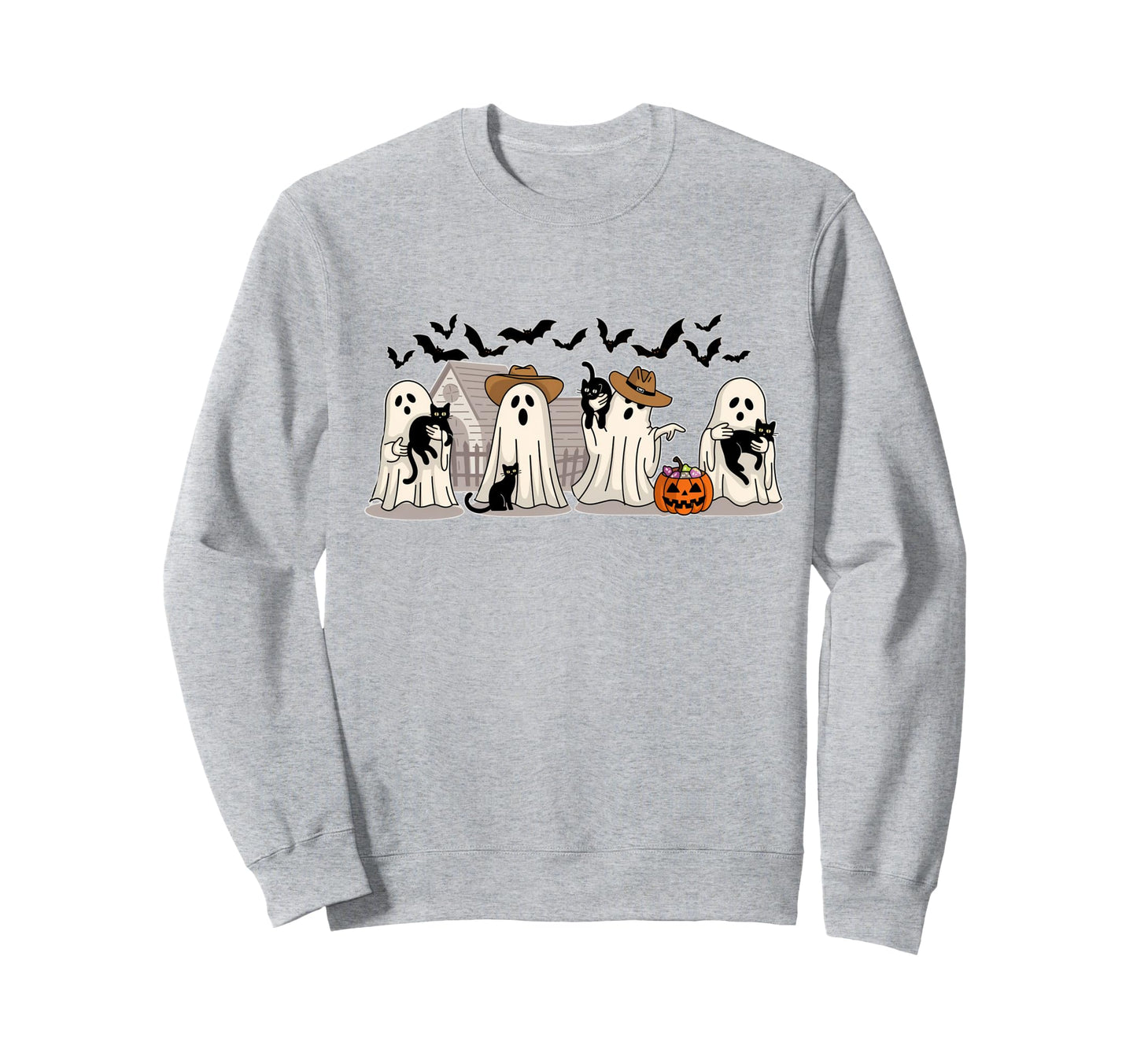 Black Cat Halloween Cowboy Ghost Sweatshirt - Unique Graphic Men Women - T-Shirt, Sweatshirt, Hoodie