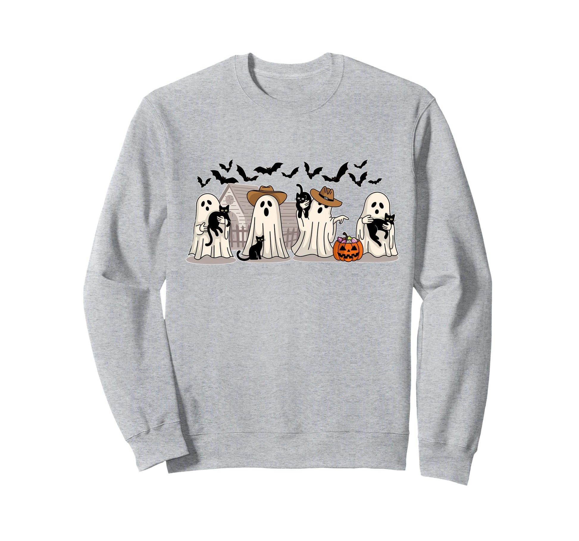 Black Cat Halloween Cowboy Ghost Sweatshirt - Unique Graphic Men Women - T-Shirt, Sweatshirt, Hoodie