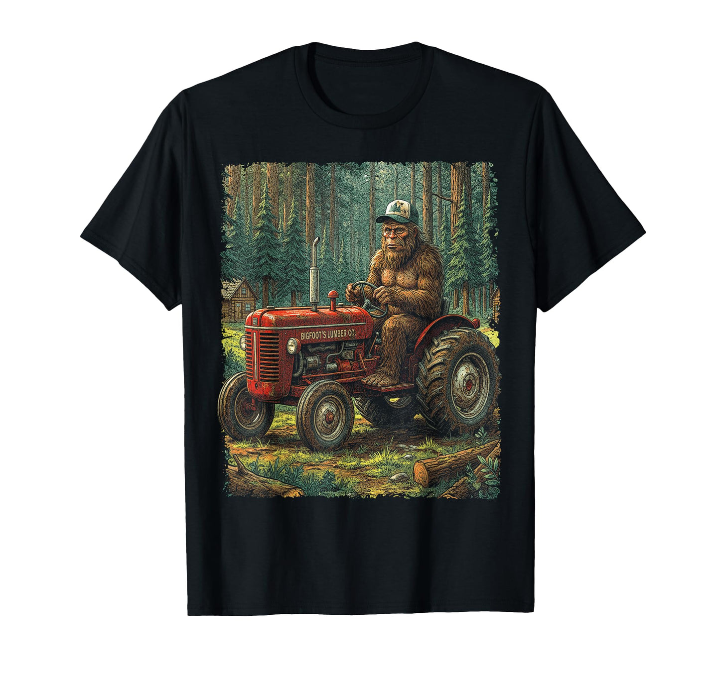 Bigfoot Farmer Driving Tractor Farm Dad T-Shirt - Unique Graphic Unisex - T-Shirt, Sweatshirt, Hoodie