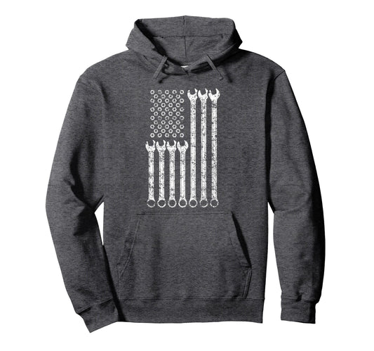 American Flag Mechanic Wrench Gift Mens Hoodie - Custom Art Print Unisex - T-Shirt, Sweatshirt, Hoodie