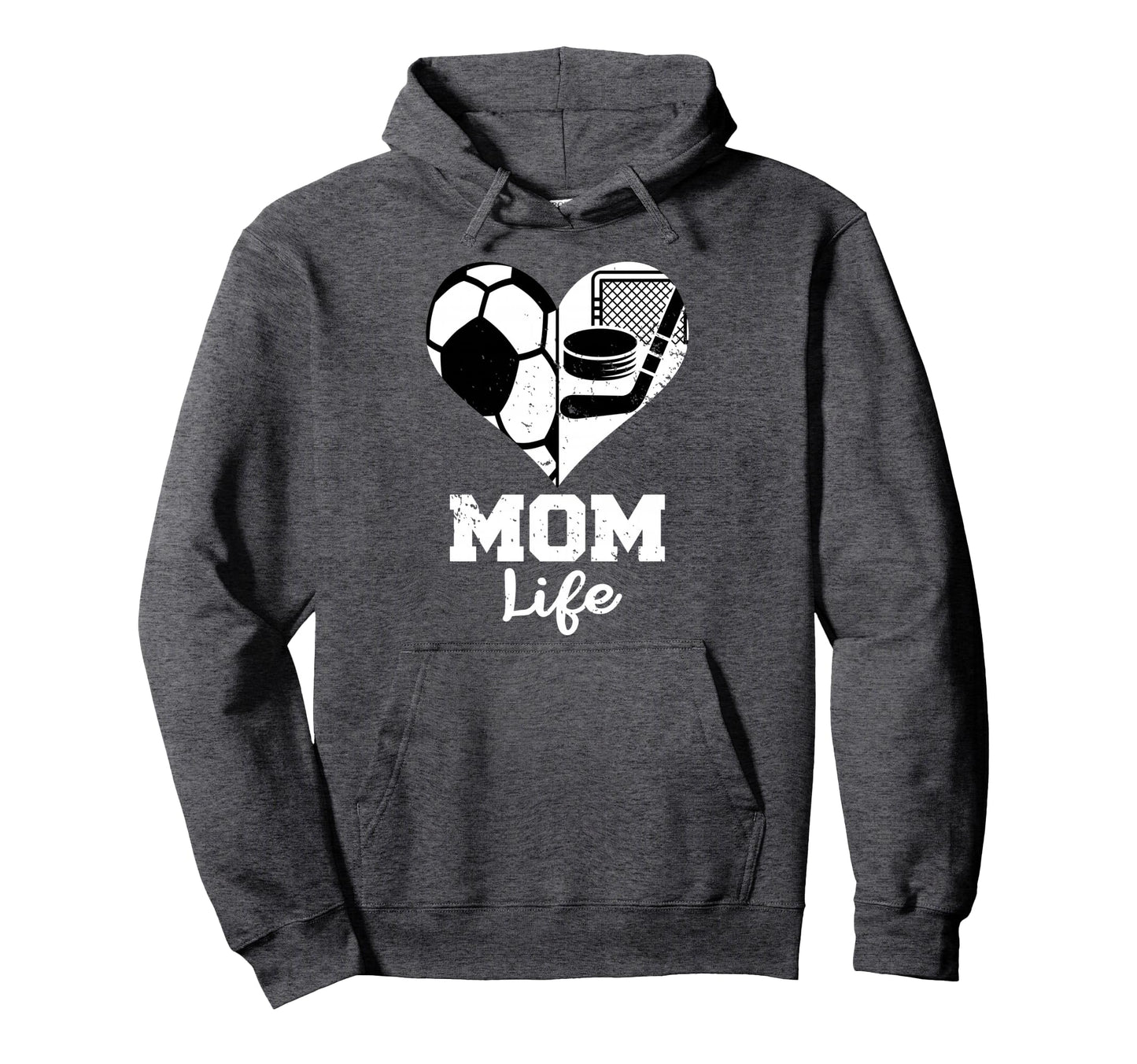 Mom Life Heart Funny Soccer Hockey Mom Hoodie - Minimalist Print Men Women - T-Shirt, Sweatshirt, Hoodie