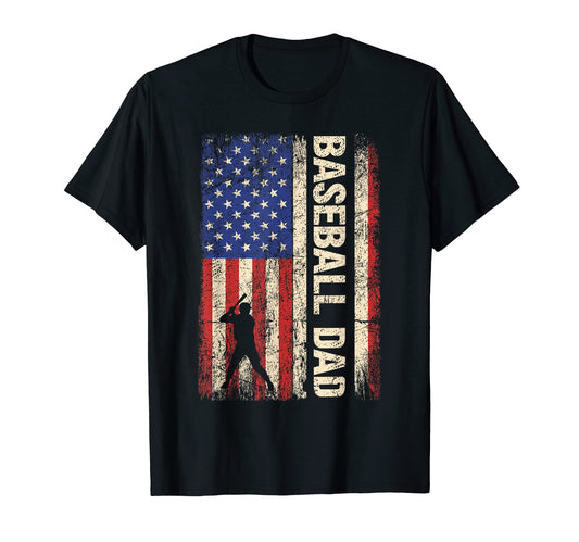 Baseball Dad American Us Flag Papa Fathers T-Shirt - Graphic Print Unisex - T-Shirt, Sweatshirt, Hoodie