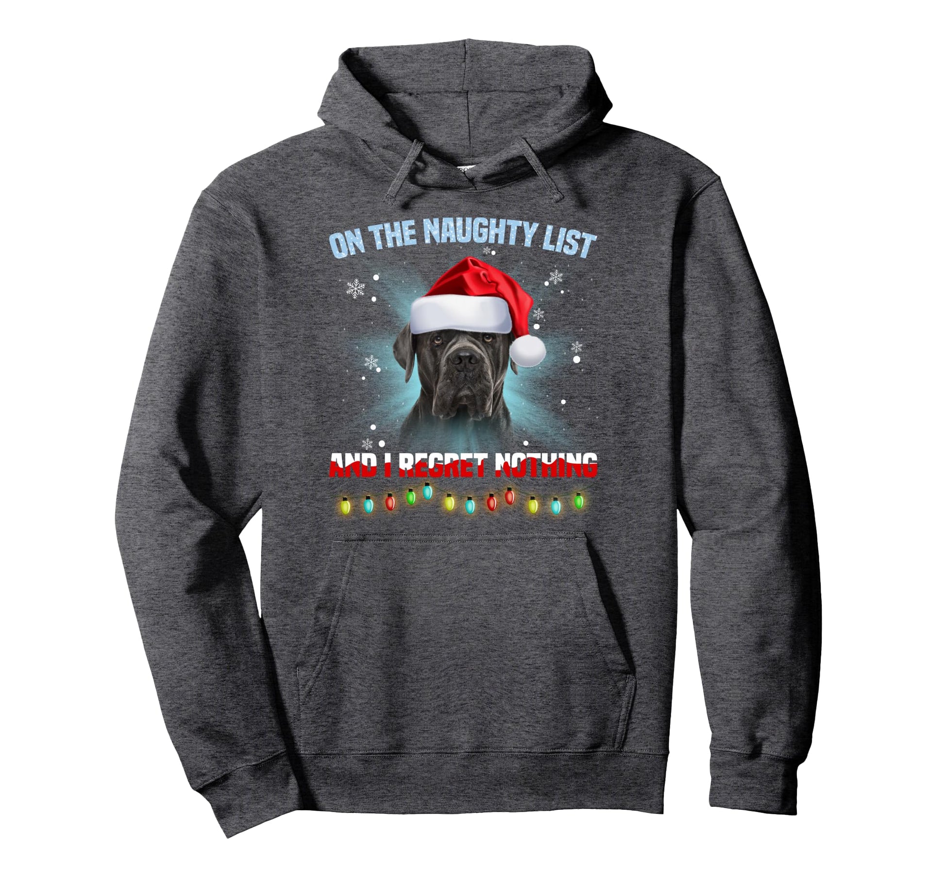 Naughty List And Cane Corso Santa Hat Hoodie - Unique Graphic Men Women - T-Shirt, Sweatshirt, Hoodie