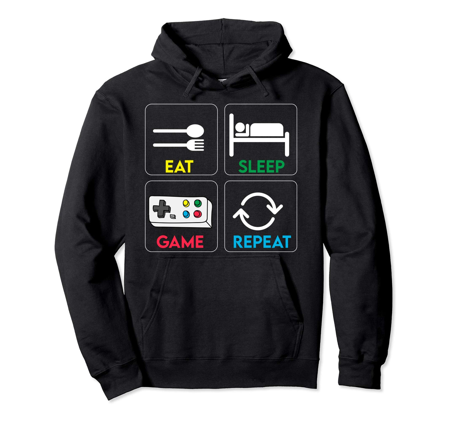 Eat Sleep Game Repeat Gaming Gift Hoodie - Minimalist Print for Adults - T-Shirt, Sweatshirt, Hoodie