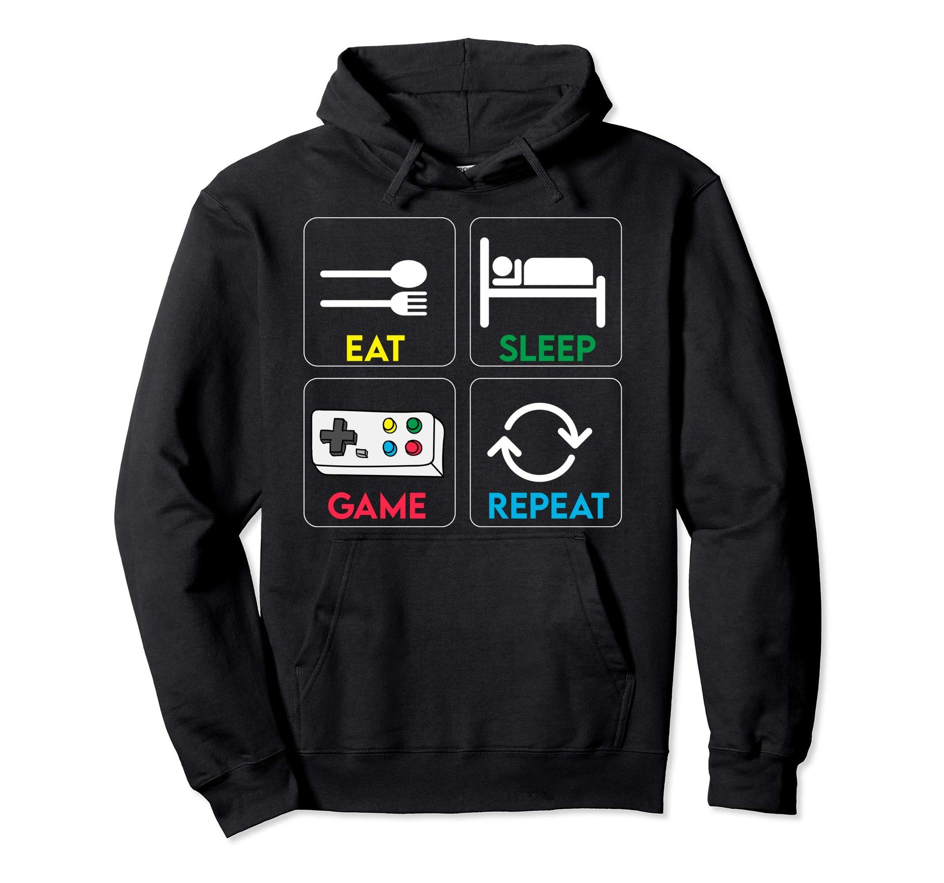 Eat Sleep Game Repeat Gaming Gift Hoodie - Minimalist Print for Adults - T-Shirt, Sweatshirt, Hoodie