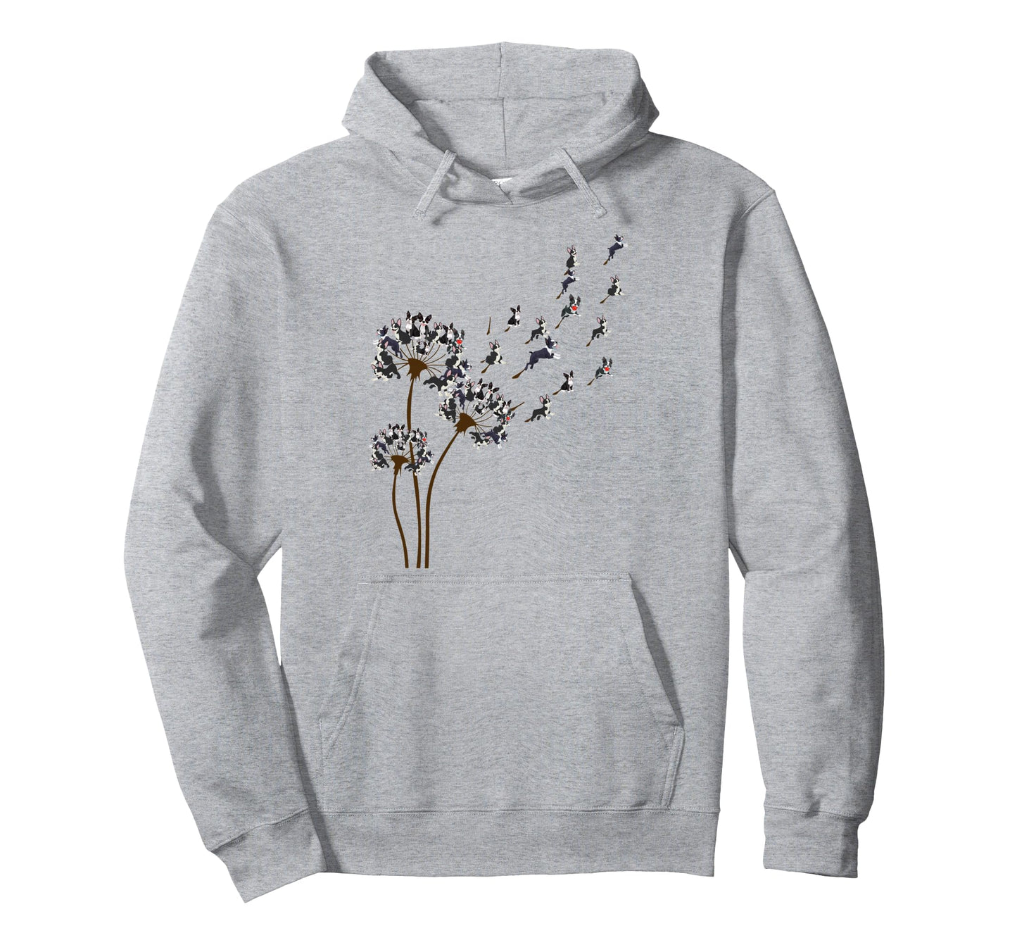 Boston Terrier Flower Fly Dandelion Hoodie - Custom Art Print Men Women - T-Shirt, Sweatshirt, Hoodie